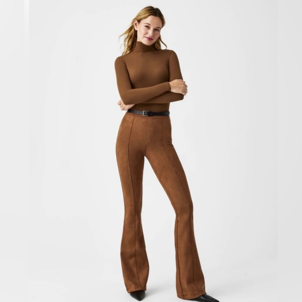 NWT SPANX Rich Carmel Faux Suede Flare Pants size Medium